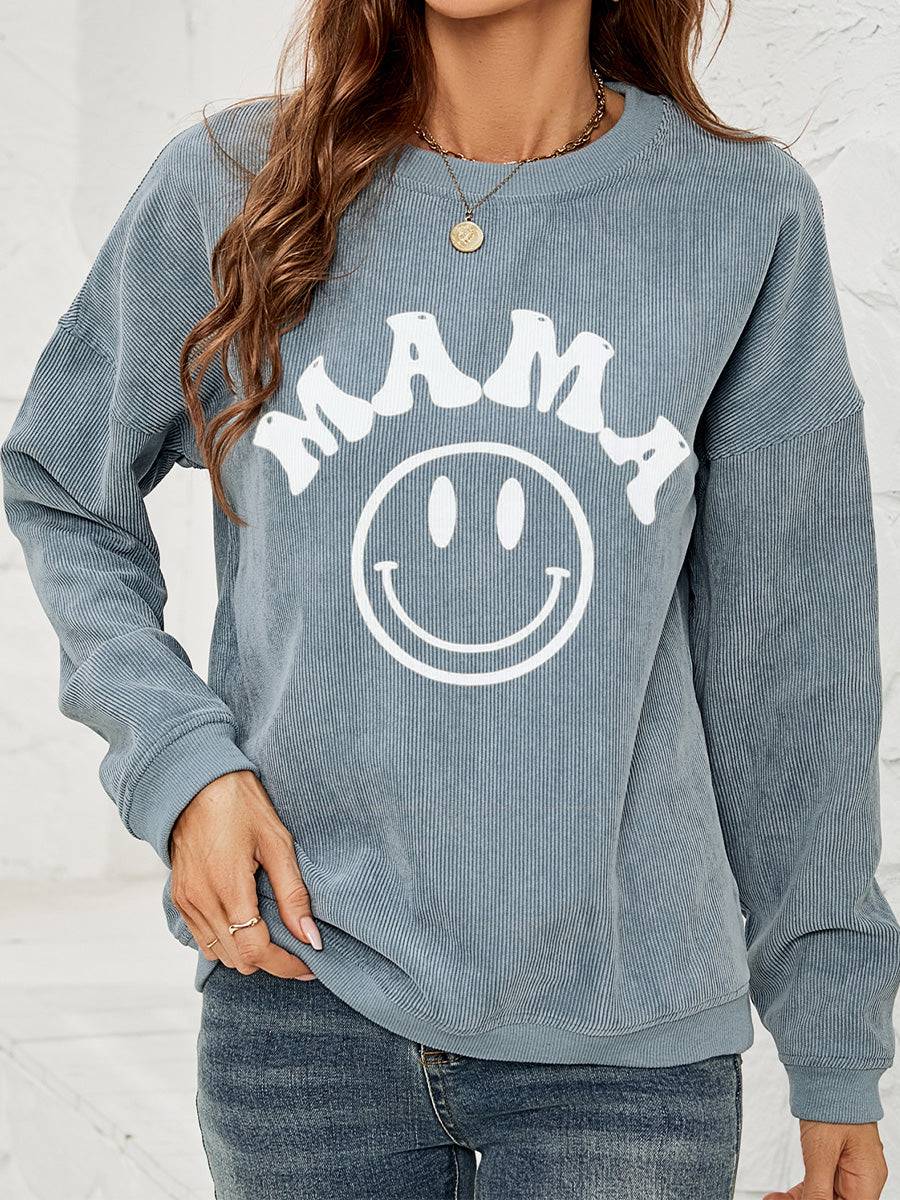 Round Neck Long Sleeve MAMA Graphic Sweatshirt